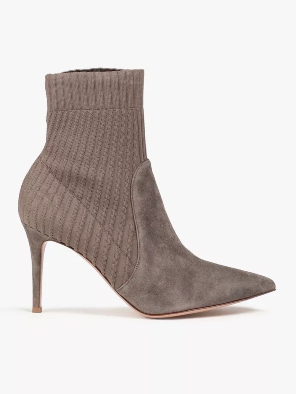 Gianvito Rossi Katie 85 Leather/Knit Sock Boot in Taupe